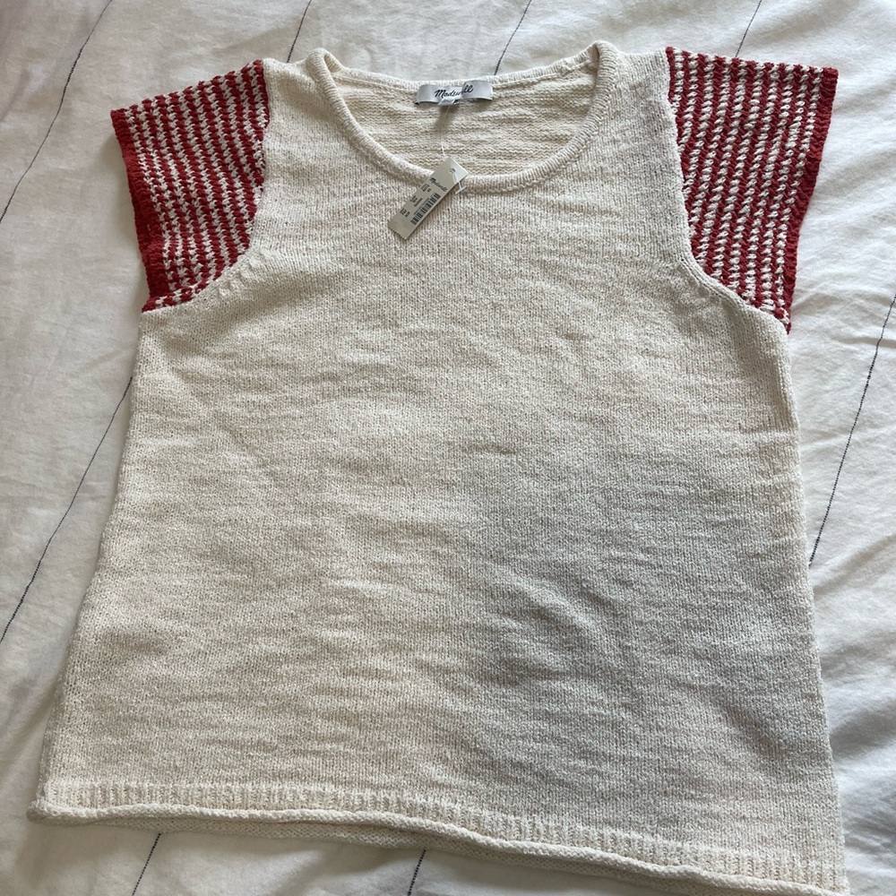 Madewell sweater top short sleeve xs New NWT cream& burnt orange rust color